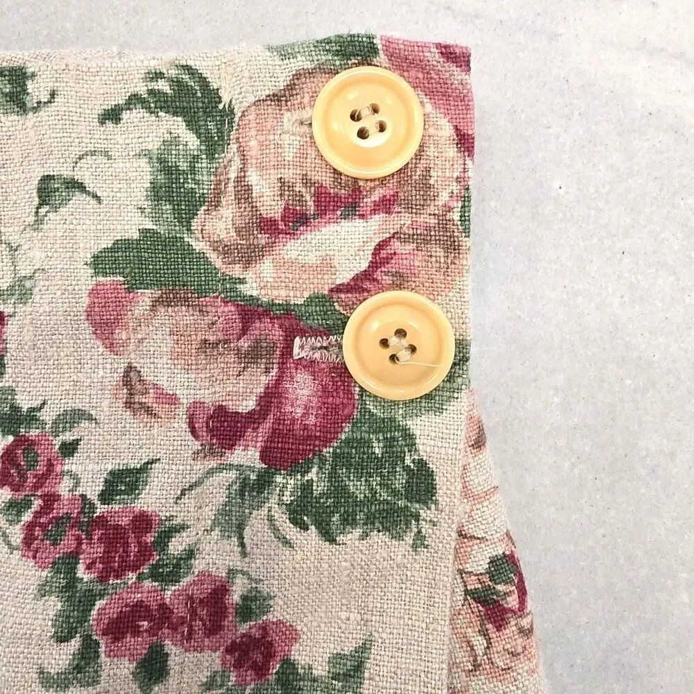 Vtg 90s Cottontail Originals Floral Linen Cotton Wrap Mini Skirt Jrs 7‎ XS 24.5w